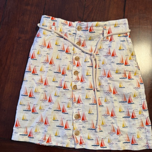 Cynthia Rowley Dresses & Skirts - Thia‎ Rowley Linen Blend Mini Skirt Sailboat Print Drawstring Button Front